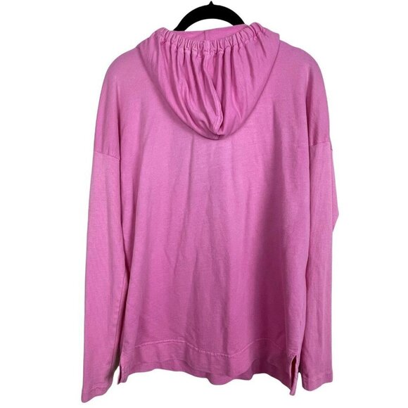 XCVI Style 11768 Pink Hoodie Women's sz XS Deep Scoop Neck L/S Fleece Sweatshirt - Picture 2 of 4
